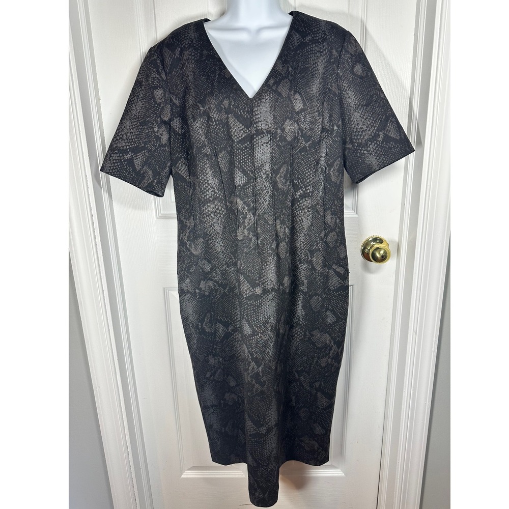 Calvin Klein Women's Snake Print Sheath Dress V-Neck Career Midi Dress 14‎